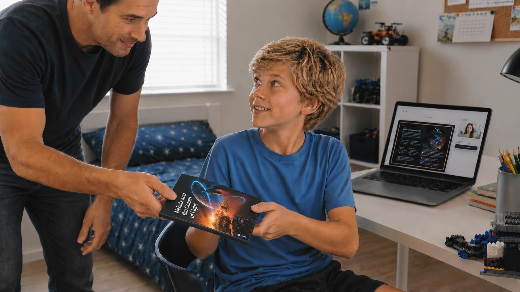 Child receiving the finished printed booklet